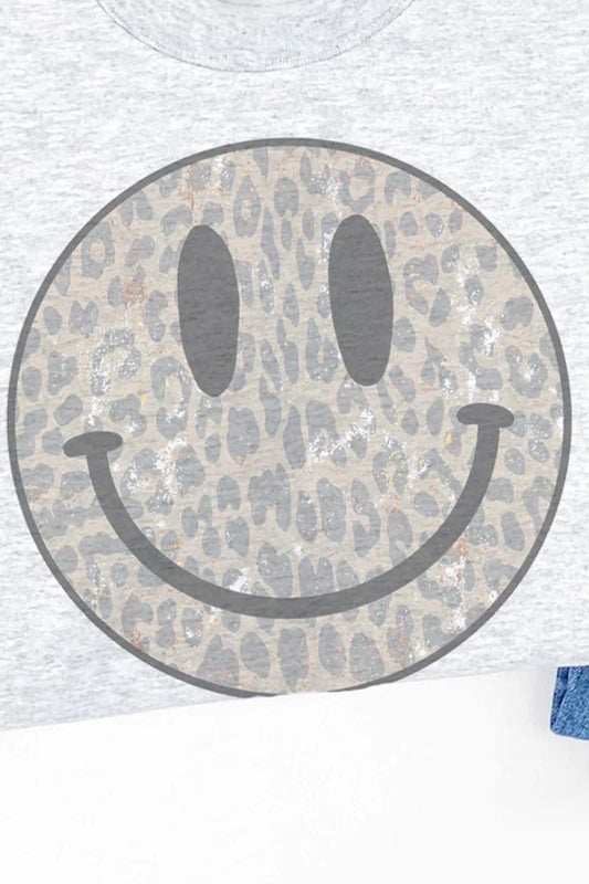 Leopard Happy Face Crew Sweatshirt